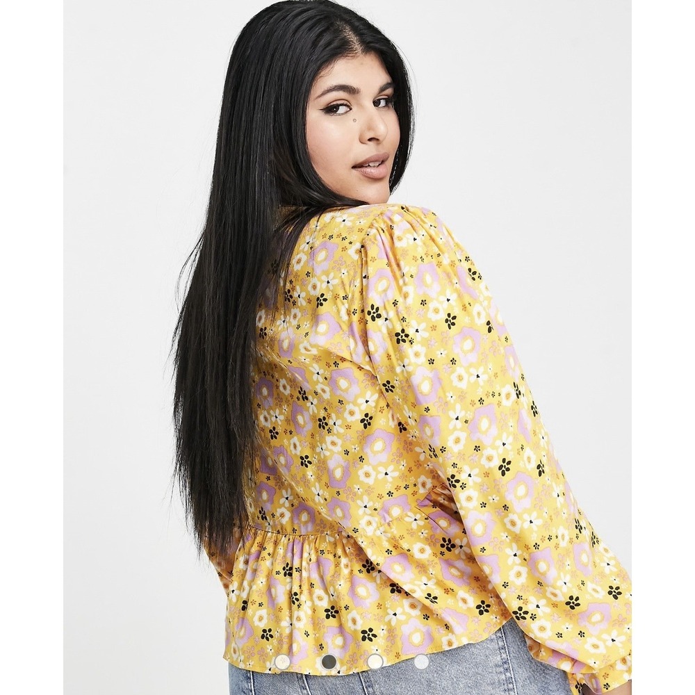 ASOS Design Curve Size U.S. 18 Long Sleeve Tie Front Shirred Cuff Floral Blouse - Picture 8 of 9